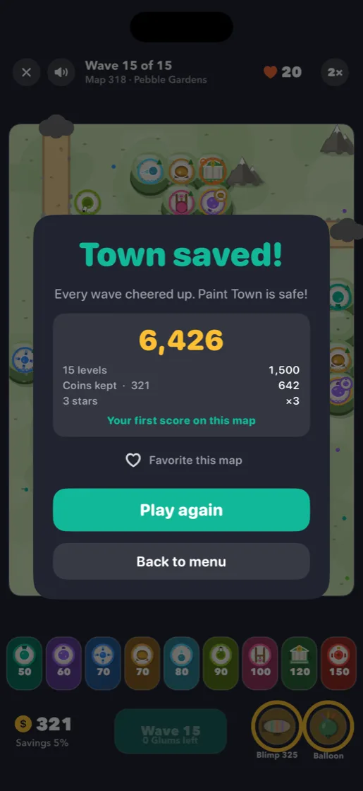 The result card, with the score broken down